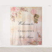 ベビーシャワーテディベア パンパスグラス ローズ ブラッシュ タペストリー (正面)