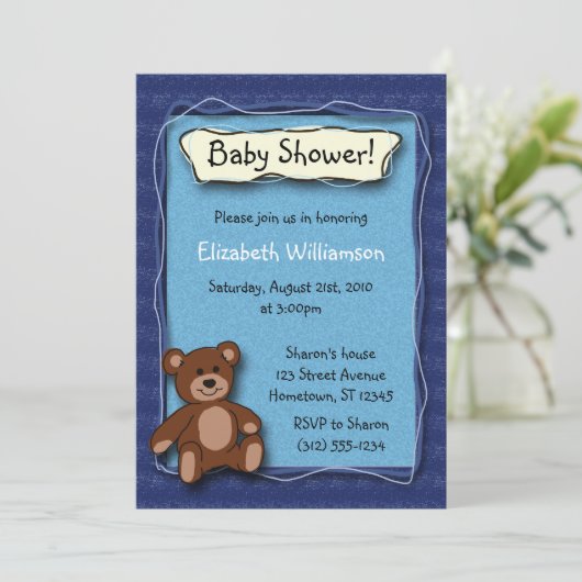 ベビーシャワーテディベア(男の子)招待状 招待状 (スタンド正面)