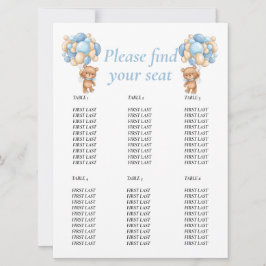 ベビーシャワーテディーバルーンテーブルチャート 青い少年 招待状