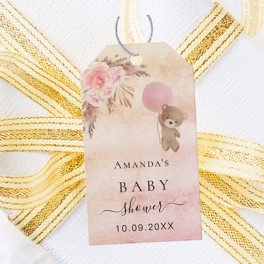 ベビーシャワーテディ赤面パンパ感謝していスグラス ギフトタグ