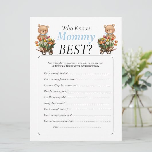 ベビーシャワーテディ フラワーボーイ 誰がママを知っているのか 招待状 (スタンド正面)