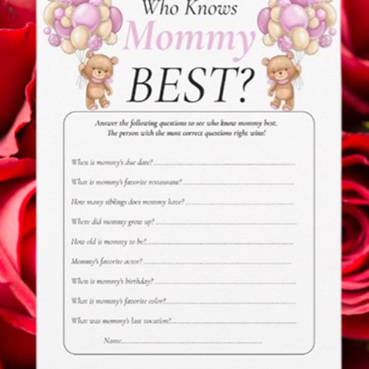 ベビーシャワーテディ 誰がママを知っている ピンクの招待状 招待状