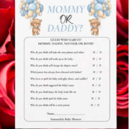 ベビーシャワーテディ  青  ママ or パパ 招待状