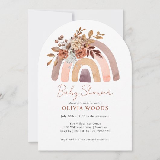 ベビーシャワーテラコッタボホウォーター色レインボー 招待状 (正面)