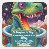 ベビーシャワーディノダニパーティーデザイン スクエアシール (正面)