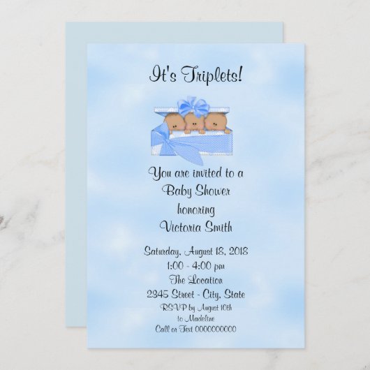 ベビーシャワートリプレットエスニック男の赤ちゃん 招待状 (正面/裏面)