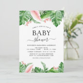 ベビーシャワートロピカルパームフローラ水彩 招待状 (スタンド正面)