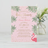 ベビーシャワートロピカルフラミンゴ金ゴールド紙吹雪 招待状 (スタンド正面)
