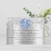 ベビーシャワードリップグリッターブルー足グレーボーイガール 招待状 (スタンド正面)