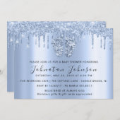 ベビーシャワードリップグリッターブルー足ブルーボーイガール 招待状 (正面/裏面)