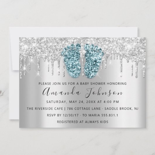 ベビーシャワードリップグリッター足グレースパークボーイガール 招待状 (正面)