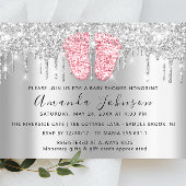 ベビーシャワードリップスグリッターピンク足グレーボーイガール 招待状