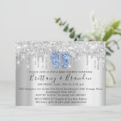 ベビーシャワードリップスグリッターブルー足シルバーインビタット 招待状 (スタンド正面)
