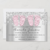 ベビーシャワードリップスシルバーグレー足ツインズガールズ 招待状 (正面)