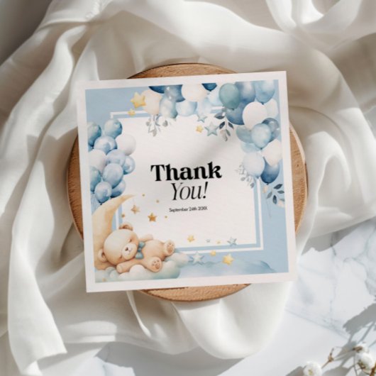 ベビーシャワーナプキンズブルーベアーバルーン スタンダードランチョンナプキン