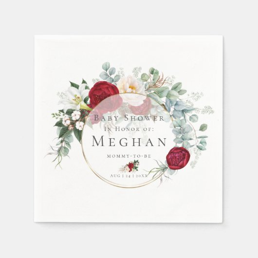 ベビーシャワーナプキン | 赤鮮やか牡丹ブーケ スタンダードカクテルナプキン (正面)