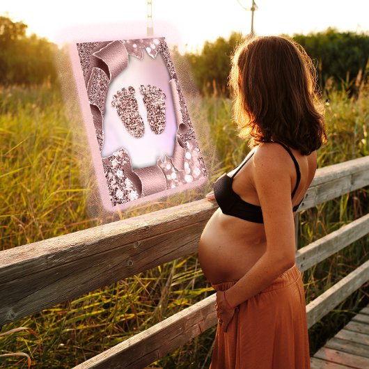 ベビーシャワーニューガールボーイ足グラムバラパステル3D 招待状