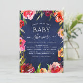 ベビーシャワーネイビーエレガントブルーフローラ水色 招待状 (スタンド正面)