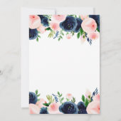 ベビーシャワーネイビーブルー赤面ピンクウォーター色フローラ 招待状 (裏面)