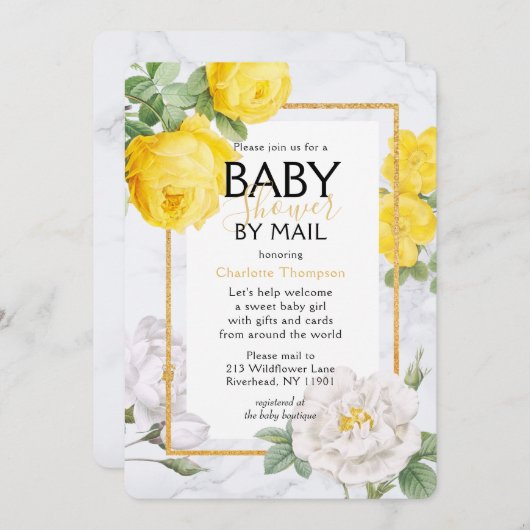 ベビーシャワーバイメールイエローローズフローラ 招待状 (正面/裏面)