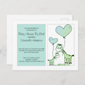 ベビーシャワーバイメールギラフェズブルーグリーン インビテーションポストカード (正面/裏面)