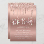 ベビーシャワーバイメールグリッタードリップバラ金ゴールド 招待状 (正面/裏面)