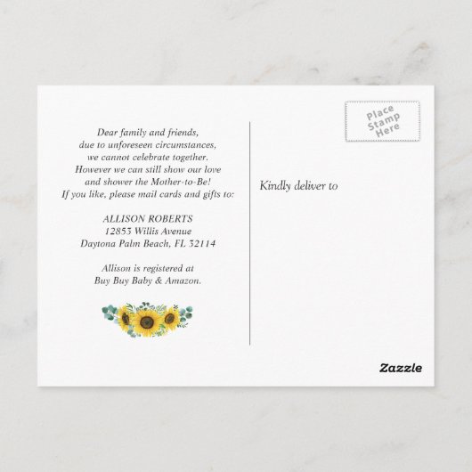 ベビーシャワーバイメールサンフラワーユーカリエレガントプトゥス ポストカード (裏面)