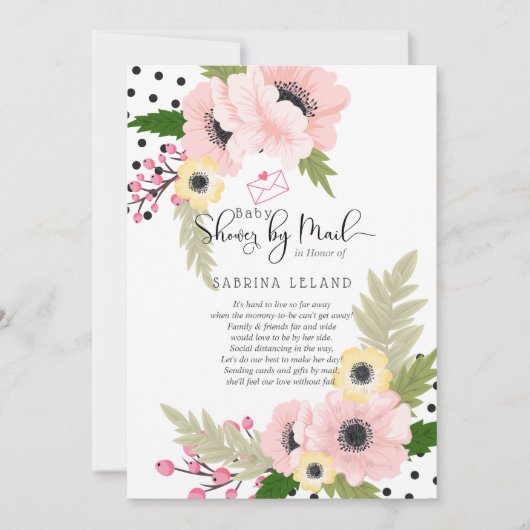 ベビーシャワーバイメールピンクイエローポピーのドット 招待状 (正面)
