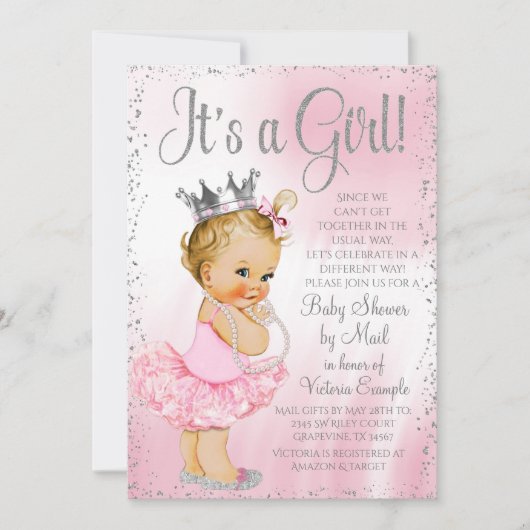 ベビーシャワーバイメールピンクプリンセスベビーシャワー 招待状 (正面)