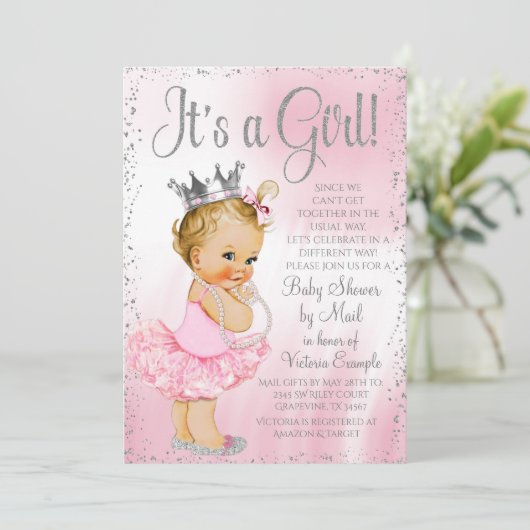 ベビーシャワーバイメールピンクプリンセスベビーシャワー 招待状 (スタンド正面)