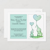 ベビーシャワーバイメールママベビーゾウ青グリーン インビテーションポストカード (正面/裏面)
