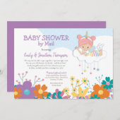 ベビーシャワーバイメールユニコーン妖精花模様 招待状 (正面/裏面)