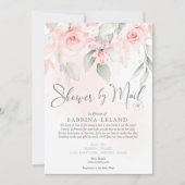 ベビーシャワーバイメールヴィンテージ赤面ピンクローズ 招待状 (正面)