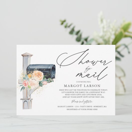 ベビーシャワーバイメール招待状赤面ピンクフローラ 招待状 (スタンド正面)