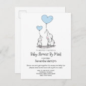 ベビーシャワーバイメール母ベビー象ボーイブルー インビテーションポストカード (正面/裏面)