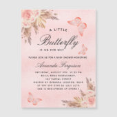 ベビーシャワーバタフライガールピンクパンパスラグジュアリー マグネット招待状 (正面)