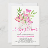 ベビーシャワーバタフライピンクフローラ封筒 招待状 (正面)