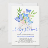 ベビーシャワーバタフライブルーフローラ封筒 招待状 (正面)