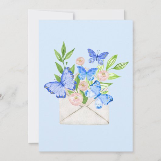 ベビーシャワーバタフライブルーフローラ封筒 招待状 (裏面)