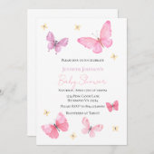 ベビーシャワーバタフライ招待状、ガール 招待状 (正面/裏面)