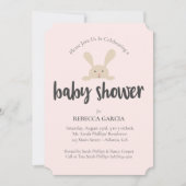 ベビーシャワーバニーベビーガールピンク 招待状 (正面)