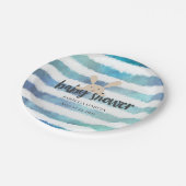 ベビーシャワーバニーラビットブルーホワイトストライプ ペーパープレート (アングル)