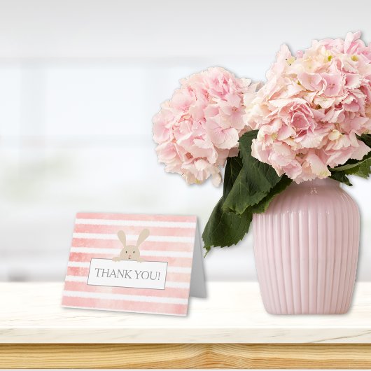 ベビーシャワーバニー ピンクストライプ サンキューカード