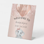 ベビーシャワーバラ金ゴールドガールエレファントバルーン 台座サイン (正面)