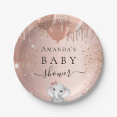 ベビーシャワーバラ金ゴールドグリッターゾウ風船 ペーパープレート (正面)