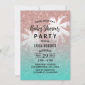 ベビーシャワーバラ金ゴールドグリッタートロピカルパームツリー 招待状 (正面)