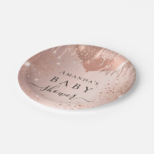 ベビーシャワーバラ金ゴールドグリッター風船ガラス ペーパープレート (アングル)