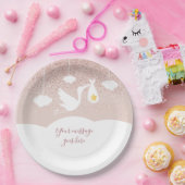 ベビーシャワーバラ金ゴールドスターグリッターストーク ペーパープレート (パーティー)