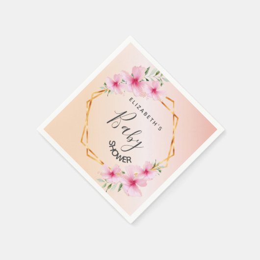 ベビーシャワーバラ金ゴールドピンク花模様幾何学的 スタンダードカクテルナプキン (角)