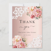 ベビーシャワーバラ金ゴールドフローラレースサンキューカード 招待状 (正面)